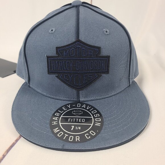 Harley Davidson Motor Cycle Fitted Hat Size 7 1/4" Woven Blue NWT - Picture 1 of 8